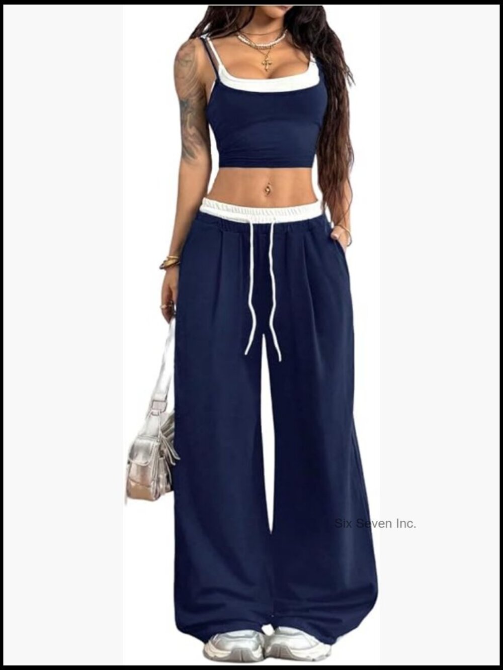 2 Piece Crop Top and Wide Leg Pants Set Y2K Outfit